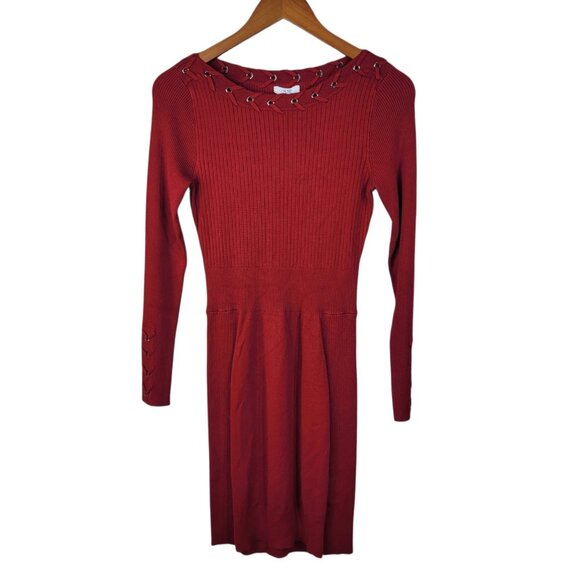 Cache Sweater Shirt Dress size Small Braided Trim Red Bodycon Stretch Red - Picture 2 of 6
